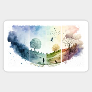 Landscape Seasons In Watercolor Sticker